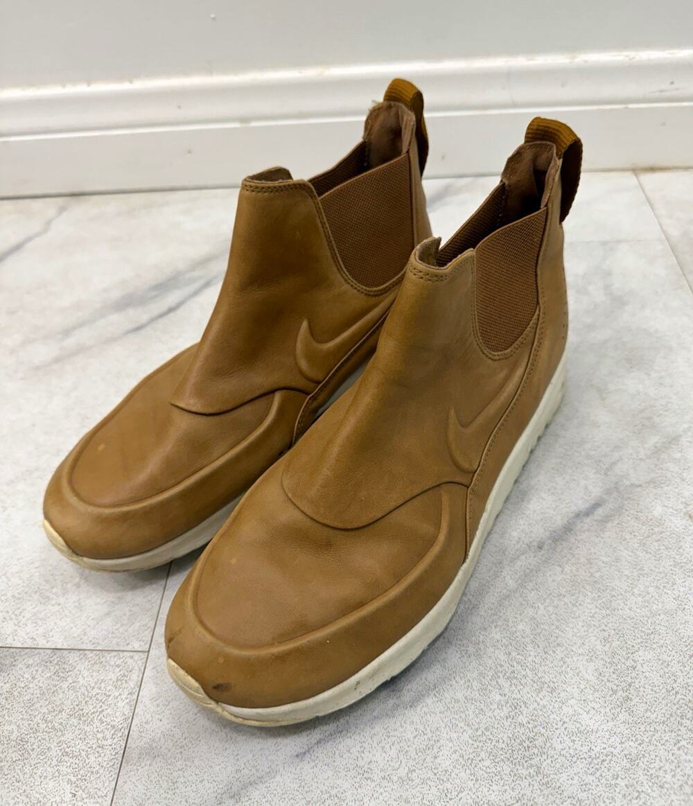 Nike Men's Brown Faux Leather Chelsea Pull-On Ankle Boots Round Toe 8.5